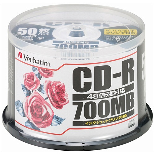 バーベイタム　データ用ＣＤ－Ｒ　７００ＭＢ　４８倍速　ホワイトプリンタブル　スピンドルケース　ＳＲ８０ＰＰ５０　１パック（５０枚）1