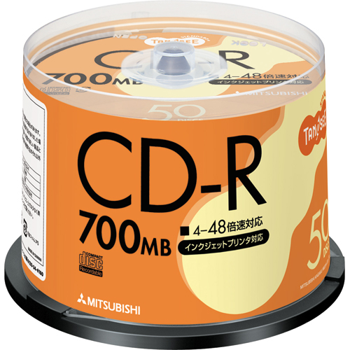 【クリックで詳細表示】TANOSEE 三菱ケミカルメディア データ用CD-R 700MB 48倍速 ホワイトプリンタブル スピンドルケース SR80FP50T 1パック(50枚) SR80FP50T