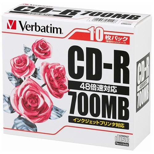 バーベイタム　データ用ＣＤ－Ｒ　７００ＭＢ　４８倍速　ホワイトプリンタブル　スリムケース　ＳＲ８０ＰＰ１０　１パック（１０枚）1
