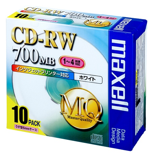 マクセル　データ用ＣＤ－ＲＷ　７００ＭＢ　４倍速　ホワイトプリンタブル　５ｍｍスリムケース　ＣＤＲＷ８０ＰＷ.Ｓ１Ｐ１０Ｓ　１パック（１０枚）1