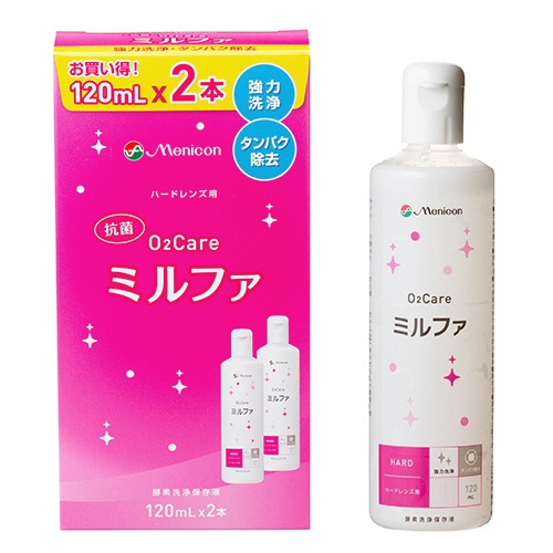 メニコン　酸素透過性ハードコンタクトレンズ用　酵素洗浄保存液　抗菌Ｏ２ケア　ミルファ　１２０ｍｌ　１パック（２本）2