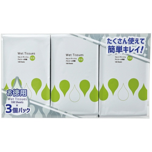 ＴＡＮＯＳＥＥ　アルコール除菌ウエットティッシュ　ボトル詰替　１袋（３００枚：１００枚×３パック）1
