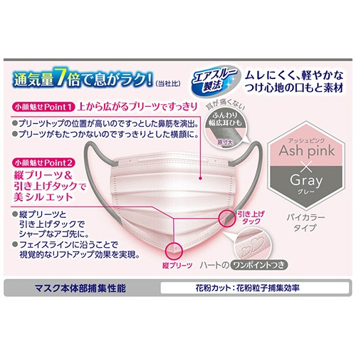 白元アース　ビースタイル　マスク　プリーツタイプ　涼やか心地　アッシュピンク×グレー　１パック（７枚）2