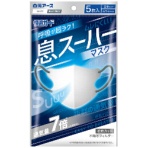 白元アース　快適ガード　息スーハーマスク　ふつうサイズ　色：ホワイト　耳ひも：ブルーグレー　１パック（５枚）