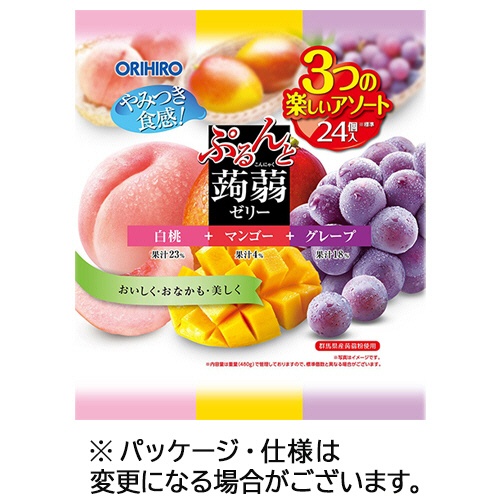 オリヒロ　ぷるんと蒟蒻ゼリー　パウチ　白桃＋マンゴー＋グレープ　２０ｇ　１パック（２４個）1