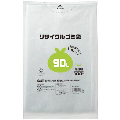 ＴＡＮＯＳＥＥ　再生材入りゴミ袋　高密度タイプ　半透明　９０Ｌ　１パック（１００枚）1