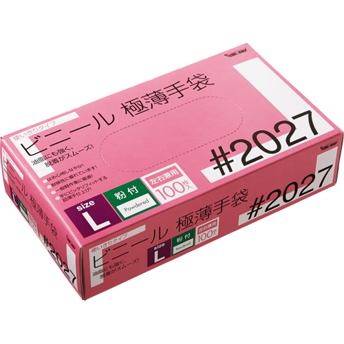 たのめーる】川西工業 ビニール極薄手袋 粉付 L #2027 1箱(100枚)の通販