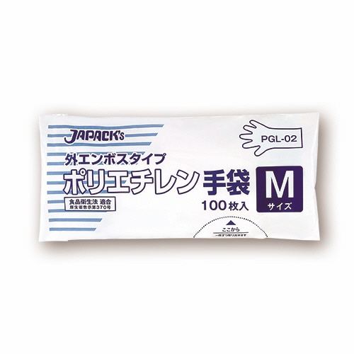 ジャパックス　外エンボスタイプ　ＬＤポリエチレン手袋　Ｍ　ＰＧＬ－０２　１パック（１００枚）1