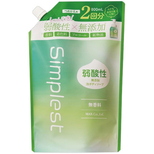 マックス　Ｓｉｍｐｌｅｓｔ　弱酸性無添加泡ボディソープ　つめかえ用　８００ｍＬ　１個1