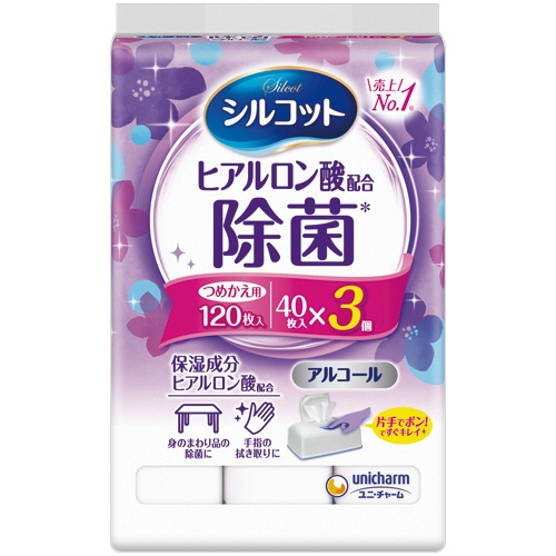 ユニ・チャーム　シルコットウェットティッシュ　アルコールタイプ除菌　つめかえ用　１パック（１２０枚：４０枚×３個）1