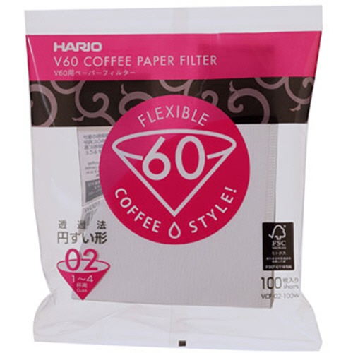 ハリオグラス　Ｖ６０用ペーパーフィルター酸素漂白０２　１～４杯用　ＶＣＦ－０２－１００Ｗ　１パック（１００枚）1