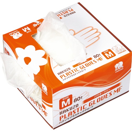 ハクゾウメディカル　ハクゾウプラスチックグローブＭＦ　パウダーフリー　Ｍ　３０２４１１２　１箱（８０枚）4