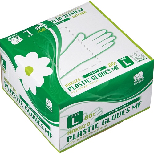 ハクゾウメディカル　ハクゾウプラスチックグローブＭＦ　パウダーフリー　Ｌ　３０２４１１３　１箱（８０枚）1