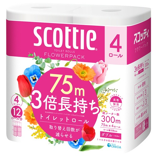日本製紙クレシア　スコッティ　フラワーパック　３倍長持ち　ダブル　芯あり　７５ｍ　香り付き　１パック（４ロール）2