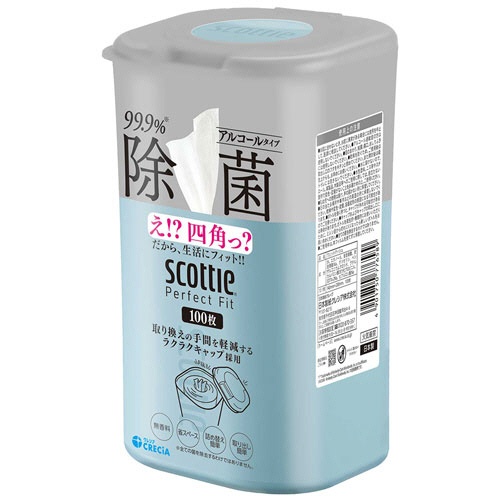 日本製紙クレシア　スコッティ　パーフェクトフィット　ウェットティシュー　除菌　アルコールタイプ　本体　ミストブルー　１個（１００枚）2