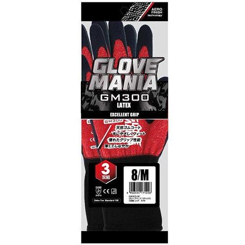 川西工業　グローブマニア　ラテックス　Ｍ　レッド　ＧＭ３００Ｒ－３Ｐ－Ｍ　１パック（３双）2