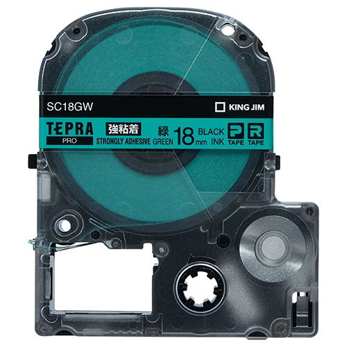 キングジム　テプラ　ＰＲＯ　テープカートリッジ　強粘着　１８ｍｍ　緑／黒文字　ＳＣ１８ＧＷ　１個1