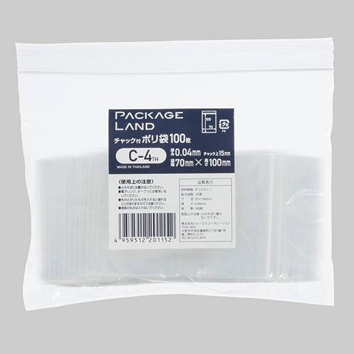 ショーエイコーポレーション　チャック付ポリ袋　ヨコ７０×タテ１００×厚み０.０４ｍｍ　Ｃ－４ＴＨ　１パック（１００枚）1