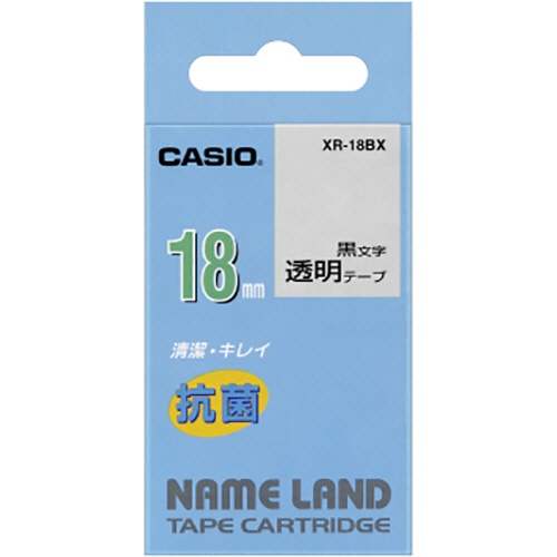 カシオ　ＮＡＭＥ　ＬＡＮＤ　抗菌テープ　１８ｍｍ×５．５ｍ　透明／黒文字　ＸＲ－１８ＢＸ　１個1