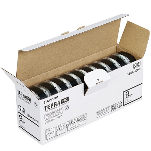 キングジム　テプラ　ＰＲＯ　テープカートリッジ　９ｍｍ　白／黒文字　エコパック　ＳＳ９Ｋ－１０ＰＮ　１パック（１０個）3