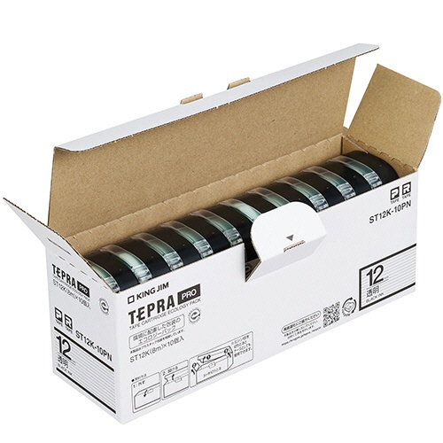 キングジム　テプラ　ＰＲＯ　テープカートリッジ　１２ｍｍ　透明／黒文字　エコパック　ＳＴ１２Ｋ－１０ＰＮ　１パック（１０個）3