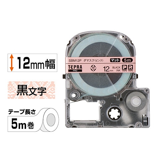 キングジム　テプラ　ＰＲＯ　テープカートリッジ　マットラベル　模様　１２ｍｍ　ダマスク（ピンク）／黒文字　ＳＢＭ１２Ｐ　１個2