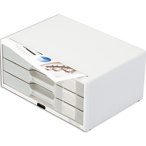 ライオン事務器　カギ付半透明レターケース　カド丸タイプ　Ａ４ヨコ　３段　ホワイト　ＬＡ４－５５３ＬＷ　１台3