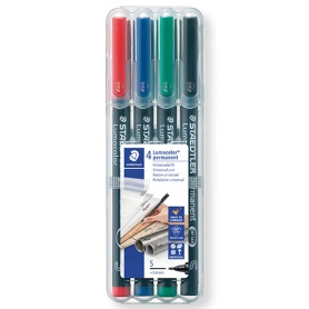 ステッドラー　ルモカラーペン　油性　超極細書きＳ（線幅０．４－０．４５ｍｍ）　４色（各色１本）　３１３　ＷＰ４　１パック