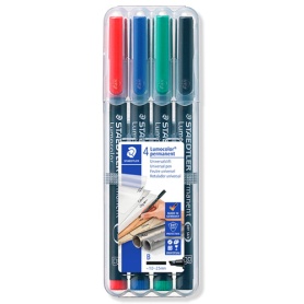 ステッドラー　ルモカラーペン　油性　太書きＢ（線幅１、２．５ｍｍ）　４色（各色１本）　３１４　ＷＰ４　１パック