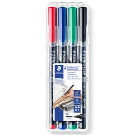 ステッドラー　ルモカラーペン　油性　細書きＭ（線幅０．８－１．０ｍｍ）　４色（各色１本）　３１７　ＷＰ４　１パック