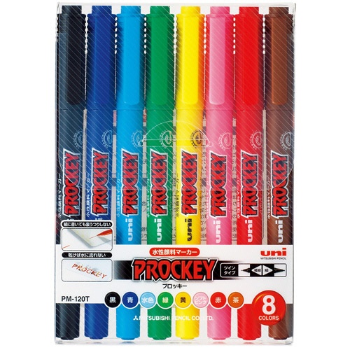 三菱鉛筆　水性マーカー　プロッキー　細字丸芯＋極細　８色（各色１本）　ＰＭ１２０Ｔ８ＣＮ　１パック1