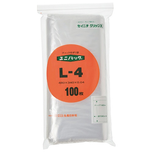 セイニチ　ユニパック　チャック付　ポリエチレン　ヨコ３４０×タテ４８０×厚み０．０４ｍｍ　Ｌ－４　１パック（１００枚）1