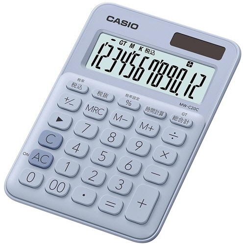 カシオ　カラフル電卓　ミニジャストタイプ　１２桁　ペールブルー　ＭＷ－Ｃ２０Ｃ－ＬＢ－Ｎ　１台1