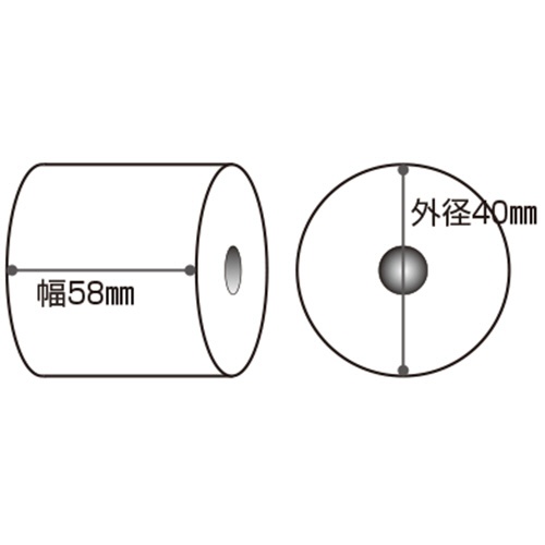 ＴＡＮＯＳＥＥ　ＦＳＣ認証　小径サーマルロール紙　ノーマル保存　幅５８×直径４０ｍｍ×長さ１９ｍ　厚み約０．０６２ｍｍ　芯内径８ｍｍ（コアレス）　１箱（２０巻）3