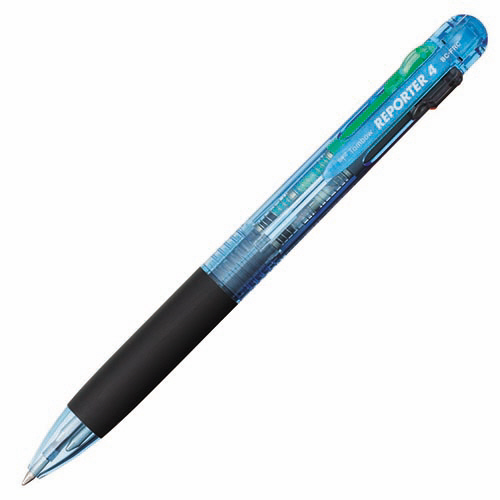 【クリックでお店のこの商品のページへ】トンボ鉛筆 4色油性ボールペン リポーター4 0.7mm (軸色 透明ブルー) BC-FRC40 1本 BC-FRC40