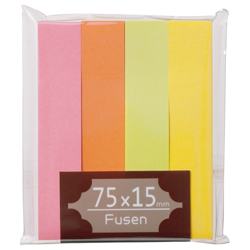 ＴＡＮＯＳＥＥ　ふせん　７５×１５ｍｍ　ブライトアソート　１パック（４冊）1