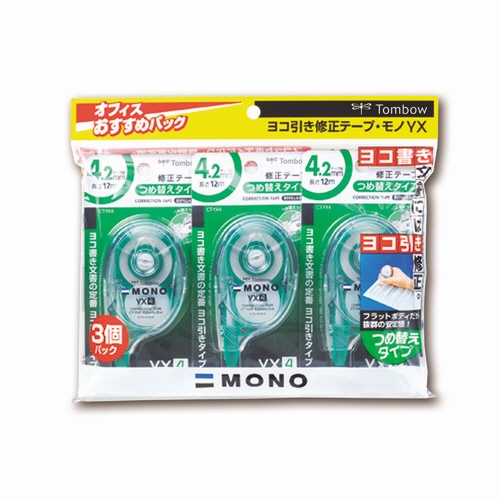 トンボ鉛筆　修正テープ　モノＹＸ４　本体　４．２ｍｍ幅×１２ｍ　ＫＣＣ－３４４　１パック（３個）1
