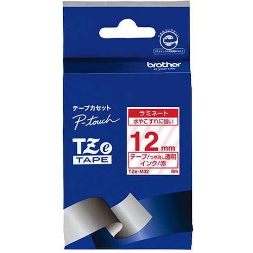 ブラザー　ピータッチ　ＴＺｅテープ（マットテープ）　１２ｍｍ　つや消し　透明／赤文字　ＴＺＥ－Ｍ３２　１個1