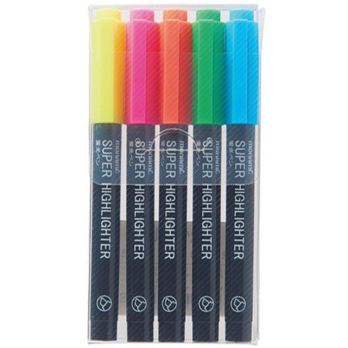 モナミ　蛍光ペン　ＳＵＰＥＲ　ＨＩＧＨＬＩＧＨＴＥＲ　５色セット（黄・桃・橙・緑・水色）　１８４４３　１パック1