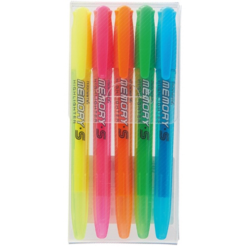 モナミ　蛍光ペン　ＭＥＭＯＲＹ・Ｓ　ＨＩＧＨＬＩＧＨＴＥＲ　５色セット（黄・桃・橙・緑・水色）　１８４４４　１パック1