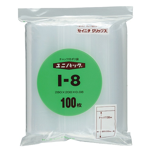 セイニチ　ユニパック　チャック付　ポリエチレン　ヨコ２００×タテ２８０×厚み０．０８ｍｍ　Ｉ－８　１パック（１００枚）1