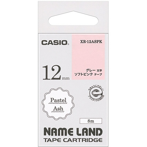 カシオ　ＮＡＭＥ　ＬＡＮＤ　パステルアッシュテープ　１２ｍｍ　ソフトピンク／グレー文字　ＸＲ－１２ＡＳＰＫ　１個1