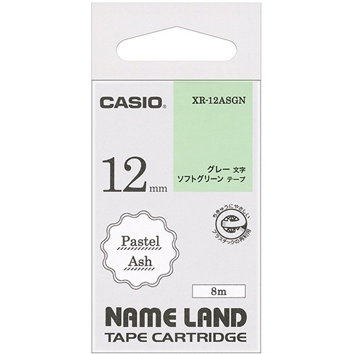カシオ　ＮＡＭＥ　ＬＡＮＤ　パステルアッシュテープ　１２ｍｍ　ソフトグリーン／グレー文字　ＸＲ－１２ＡＳＧＮ　１個1
