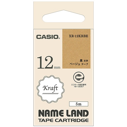 カシオ　ＮＡＭＥ　ＬＡＮＤ　クラフトテープ　１２ｍｍ×５ｍ　ベージュ／黒文字　ＸＲ－１２ＫＲＢＥ　１個1