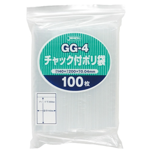 ジャパックス　チャック付ポリ袋　ヨコ１４０×タテ２００×厚み０．０４ｍｍ　ＧＧ－４　１パック（１００枚）1
