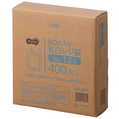 ＴＡＮＯＳＥＥ　ＢＯＸ入レジ袋　乳白　１２号　ヨコ１８０×タテ３８０×マチ幅１１０ｍｍ　１箱（４００枚）1