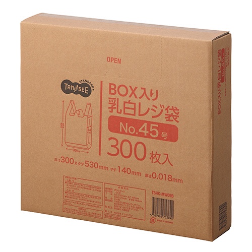 ＴＡＮＯＳＥＥ　ＢＯＸ入レジ袋　乳白　４５号　ヨコ３００×タテ５３０×マチ幅１４０ｍｍ　１箱（３００枚）1