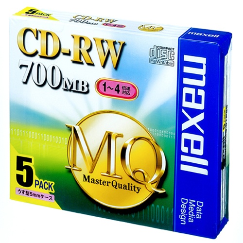 マクセル　データ用ＣＤ－ＲＷ　７００ＭＢ　４倍速　ブランドシルバー　５ｍｍスリムケース　ＣＤＲＷ８０ＭＱ.Ｓ１Ｐ５Ｓ　１パック（５枚）1