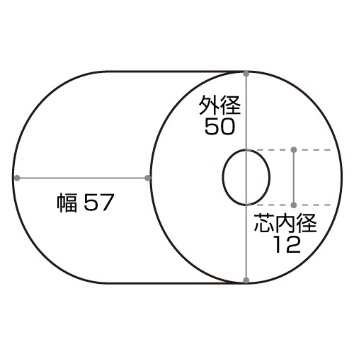 クリエイティア　感熱ロール紙　幅５７×直径５０ｍｍ×長さ２８ｍ　厚み０．０６２ｍｍ　芯内径１２ｍｍ　ＳＰ５７５０　１箱（１００巻）1