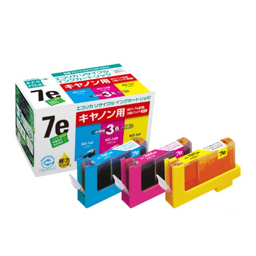 エコリカ　リサイクルインクカートリッジ　（染料）　［キヤノン：ＢＣＩ－７ｅ／３ＭＰ互換］　ＥＣＩ－ＣＡ０７Ｅ３Ｐ／ＢＯＸ　１箱（３個：各色１個）1
